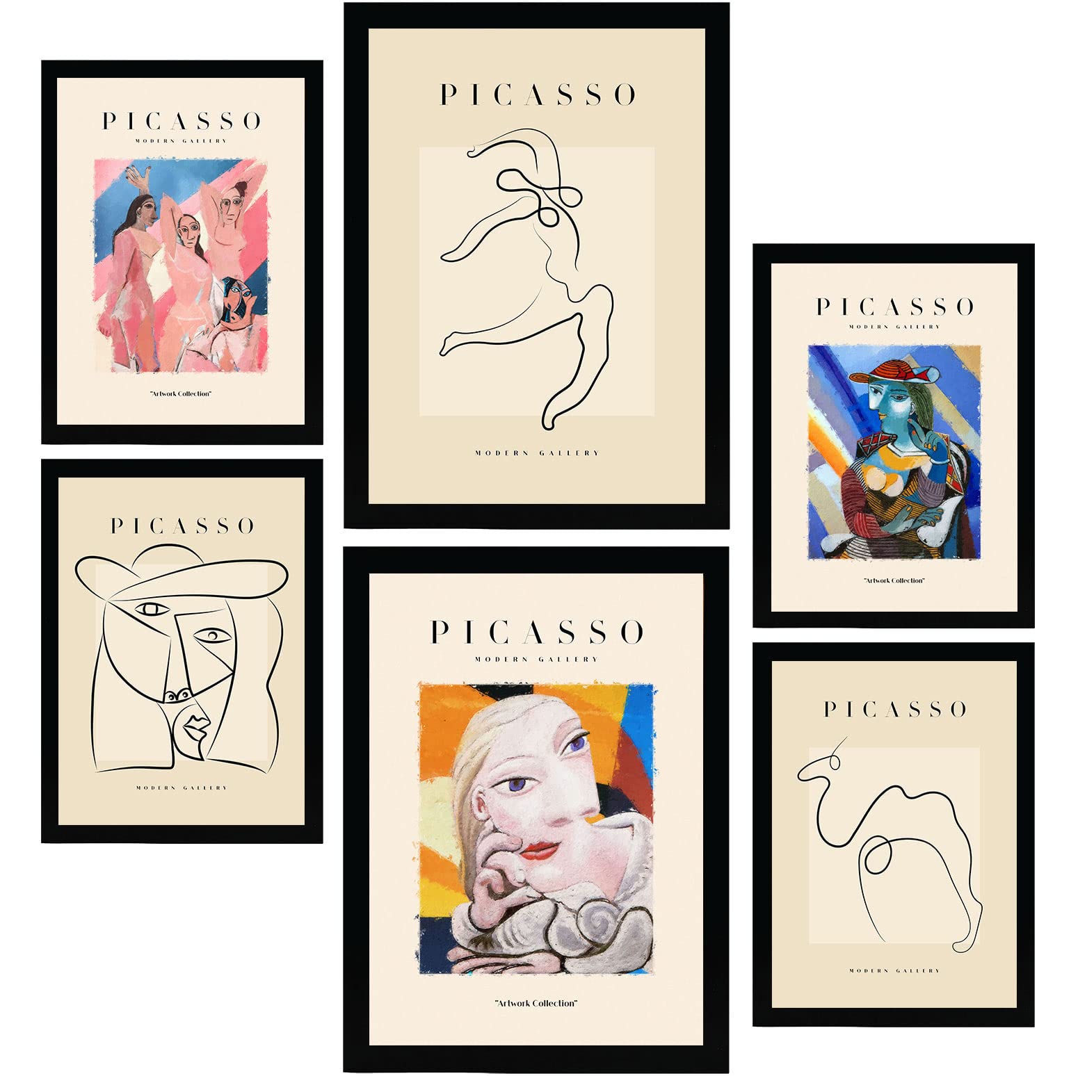 Nacnic Set of 6 Pablo Picasso Posters. Harmony. Cubism and Surrealism Art Gallery Aesthetic Prints for Interior Design and Decoration. Sizes A3 & A4. Unframed.