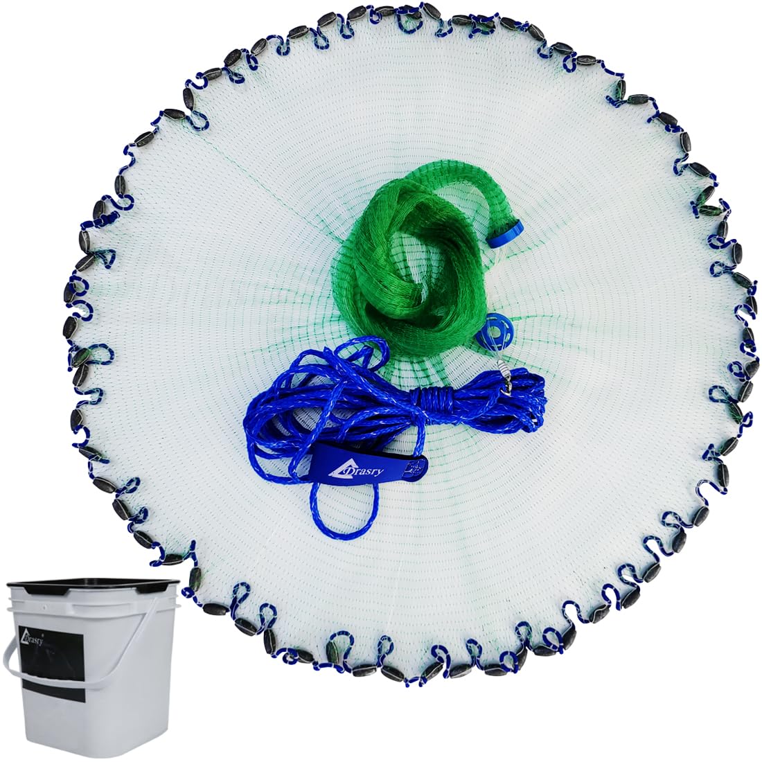 Photo 1 of Drasry Saltwater American Green Monofilament Fishing Cast Net Lead Sinker 3/8inch Mesh for Bait Minnows Trap Fish Heavy Duty Throw Net 4FT/5FT/6FT/7FT/8FT Radius Size 5FT Radius