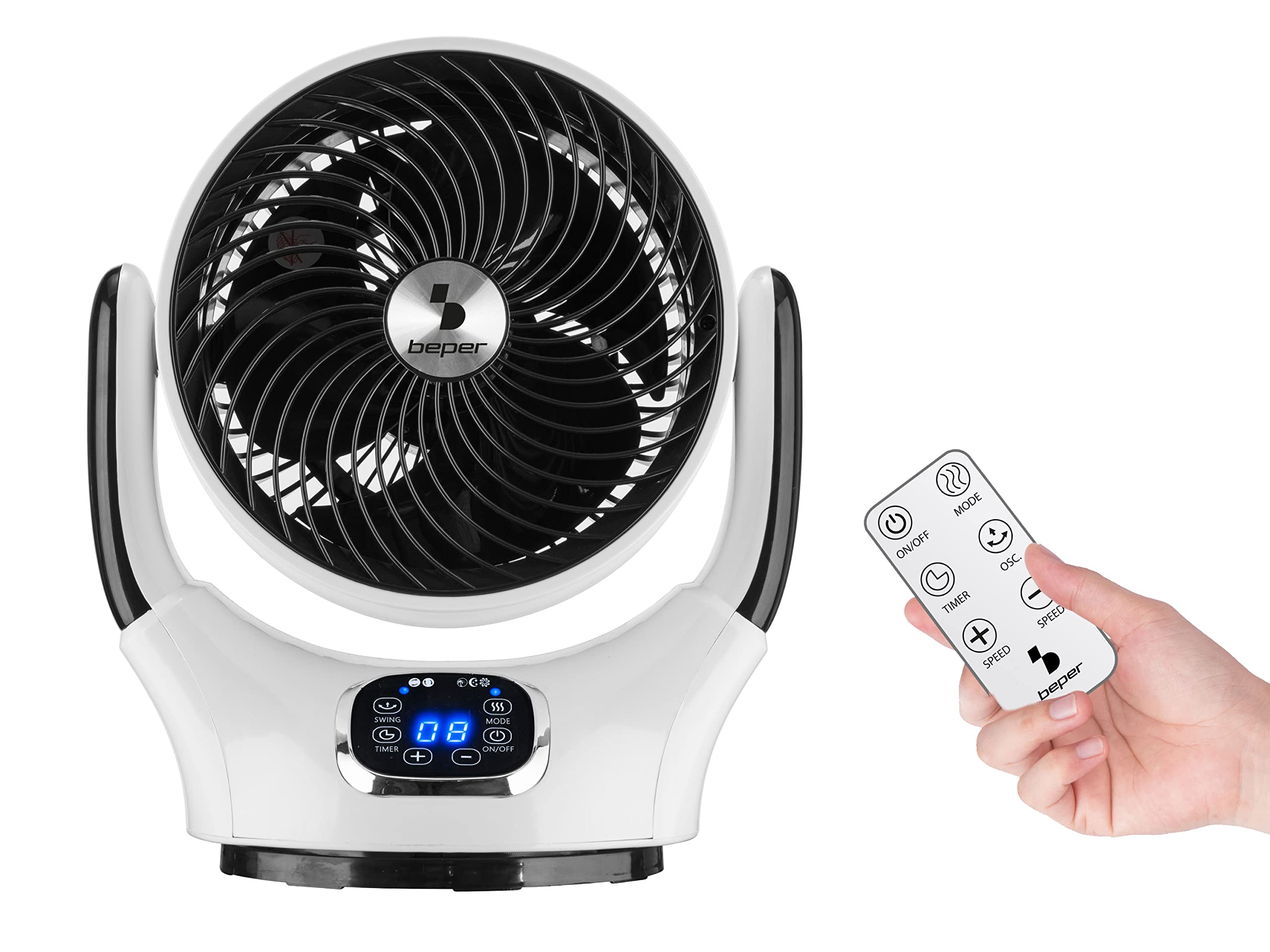 Beper P206Ven260 Ventilateur De Table Silencieux Digital Avec Rotation Automatique, 12 Vitesses, Minuterie