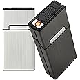 Cigarette Case with Lighter 100's King Size 20pcs Cigarettes 2 Pack Rechargeable Flameless Windproof Electric Lighter Makeup Mirror