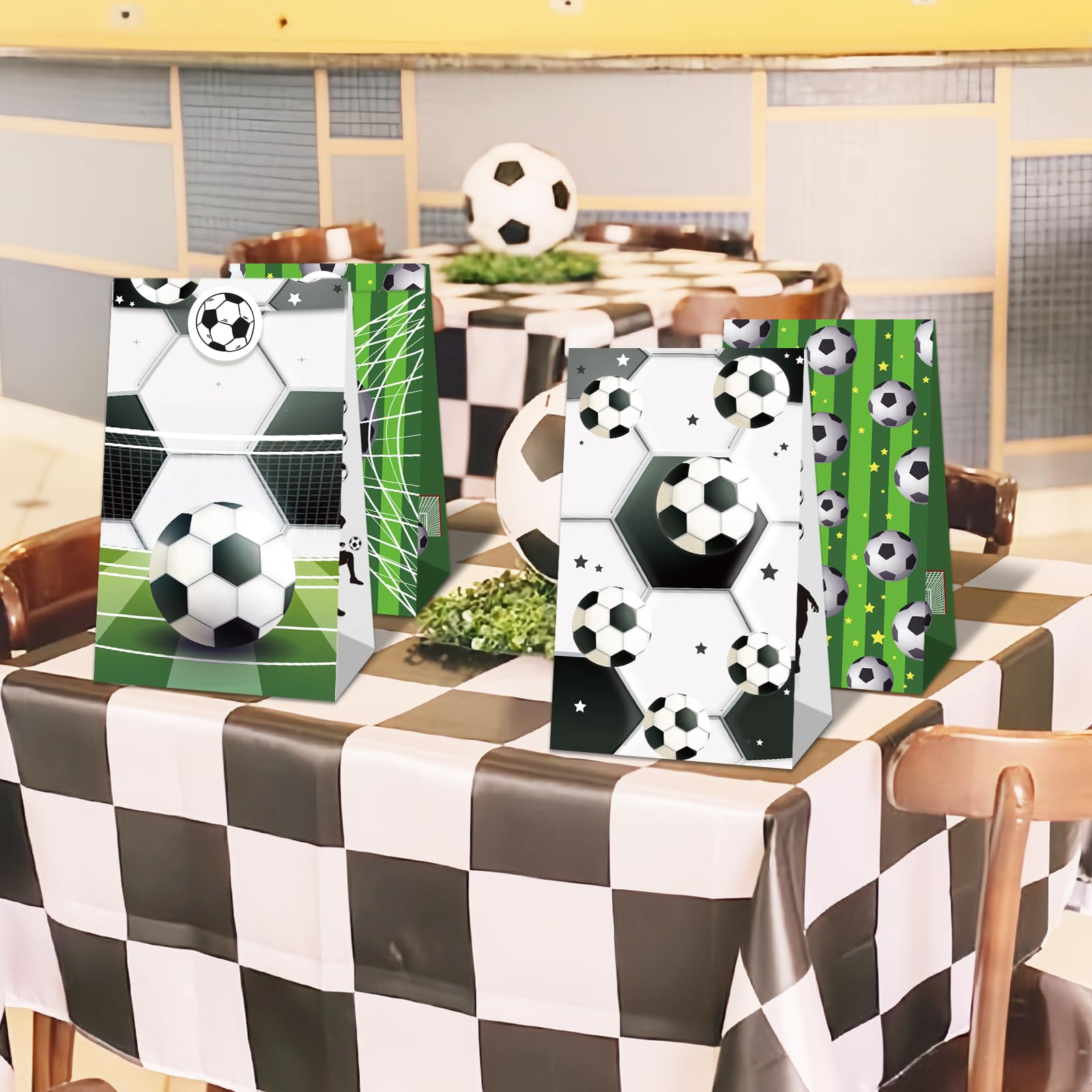 PQZFKSRU Football Soccer Party Candy Bags - 12pcs with kraft Paper Bags & Labels for Snacks, Candy & Party Favors - Perfect for Valentine's Day & Birthdays party favor bags