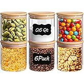 ComSaf Airtight Glass Food Storage Jars Set of 6, 0.6 Qt Clear Glass Food Storage Container with Sealing Wooden Lid, Stackable Spice Jar, Round Kitchen Canister for Sugar, Tea, Coffee bean, Pasta, Oat