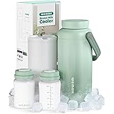 WEMOH Breast Milk Cooler Bottle - 12H+ Ice-Cold/24H Safe Storage, Compatible with Spectra Pumps, TSA Approved Travel Chiller, 18oz (2x9oz) Lightweight Leakproof Container for Work, Green