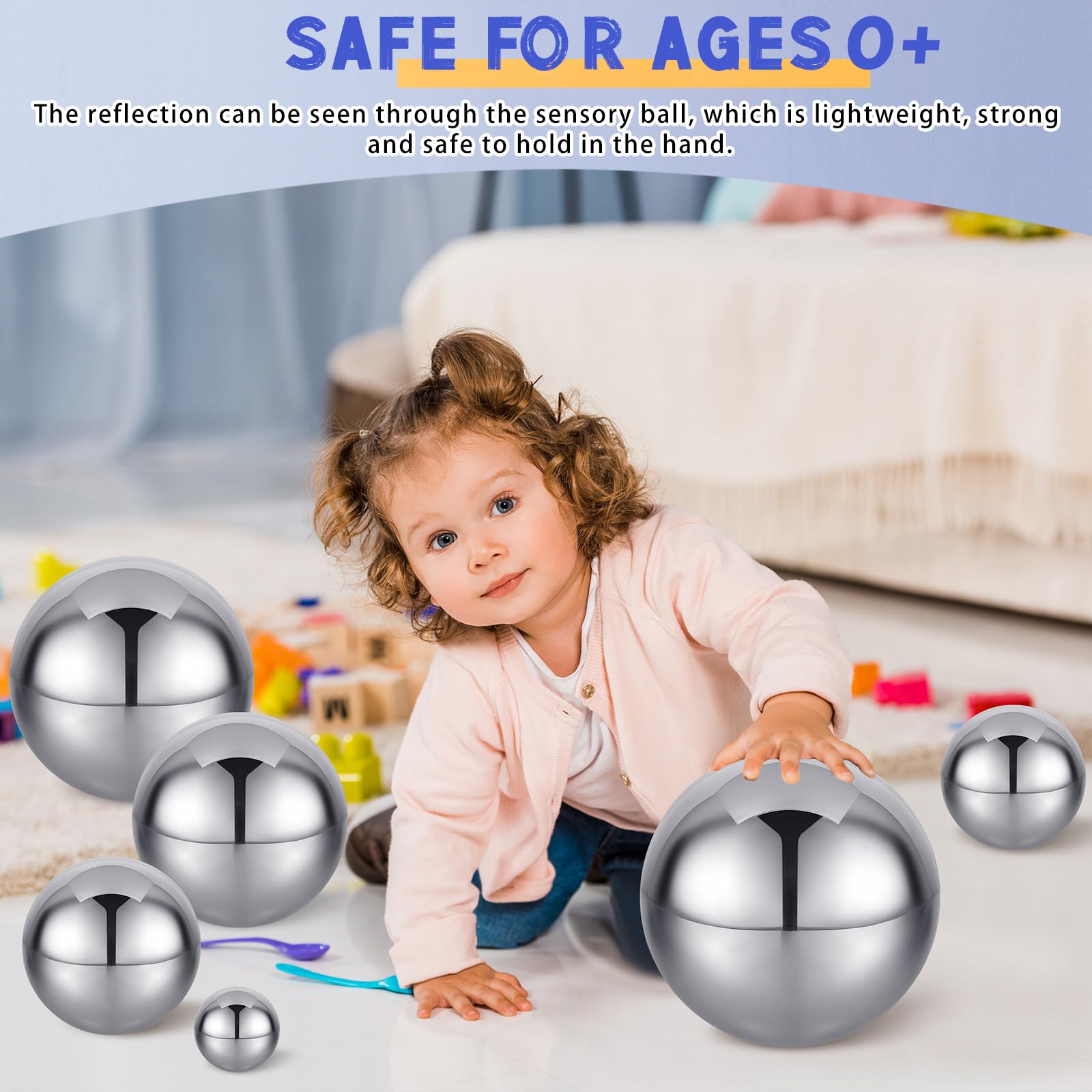 Shappy 6 Pcs Sensory Reflective Balls Stainless Steel Gazing Mirror Balls for Back to School Color Image Reflection Bedroom Ornaments (1.5,2.5,3,3.9,4.7,5.9 Inch)