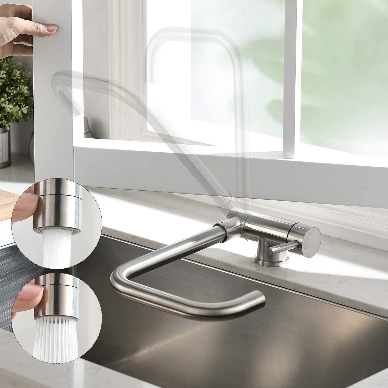 CECIPA Folding Kitchen Mixer Tap with 2 Jets - 360° Swivel Spout, Stainless Steel 304 — image 1