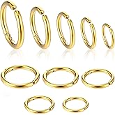 DOPENSPI 10PCS Clip On Earrings, Non Piercing Fake Earring Stainless Steel Clip On Hoop Earrings for Women Men 8mm 10mm 12mm 14mm 16mm(Gold)