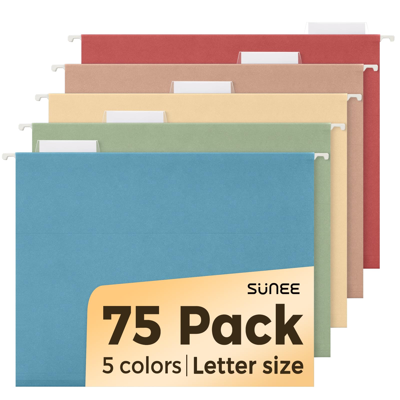 Photo 1 of SUNEE Hanging File Folders, Retro Colors - 75 Pack, Colored File Folders Letter Size with 1/5-Cut Tabs, Ideal for Organizing Home and Office Documents