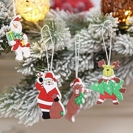 Addobbi Natalizi Amazon.12 Pz In Un Pacco Addobbi Natalizi In Legno Decorazioni Per La Casa Cervi Pupazzo Di Neve Babbo Natale Xmastree Pendant Decoracion Amazon It Casa E Cucina