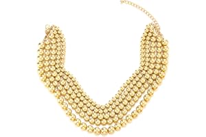 COOLSTEELANDBEYOND Statement Necklace Large Gold Beads Necklace, Four Layers Bead String Gold Chain