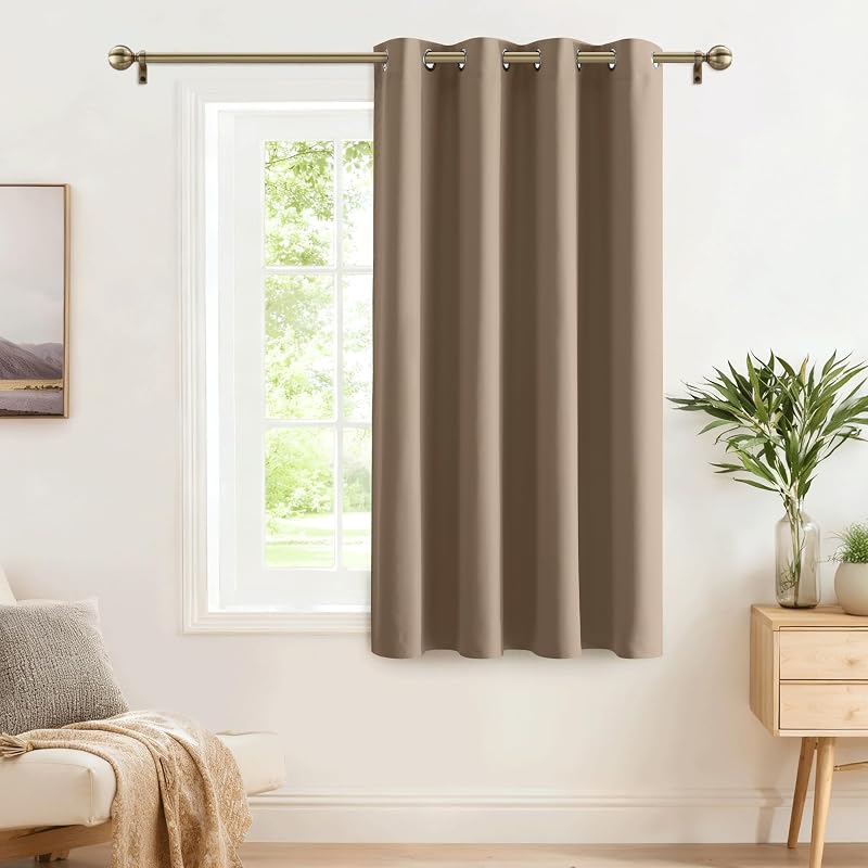 PONY DANCE Blackout Curtain Panel Taupe Brown 132x137 cm Eylet Window