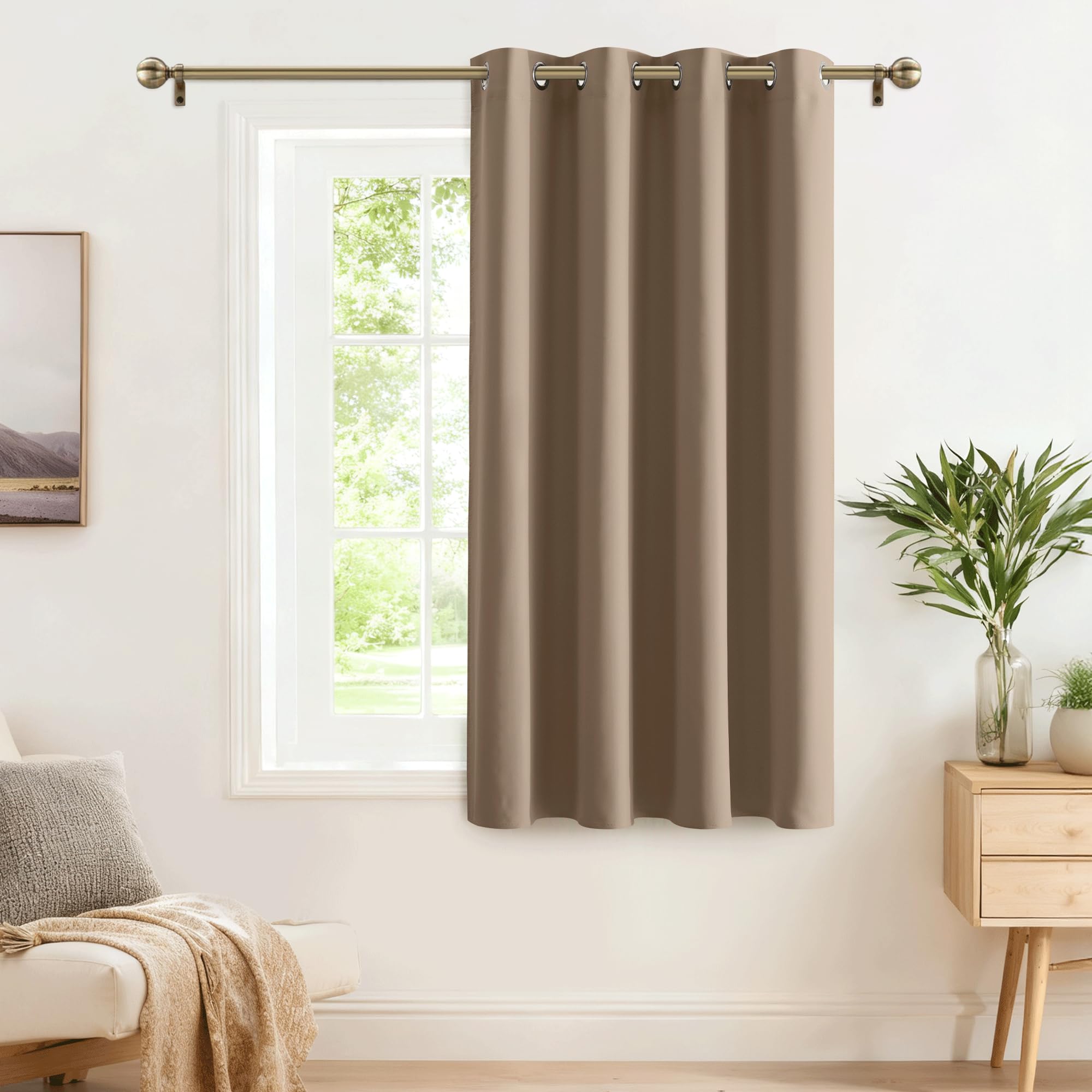 PONY DANCE Window Curtain - Blackout Curtains and Draperies with Eyelets Thermal Insulation Panel for Night Workers, Width 132 x Height 137 cm, 1 Piece, Taupe Brown
