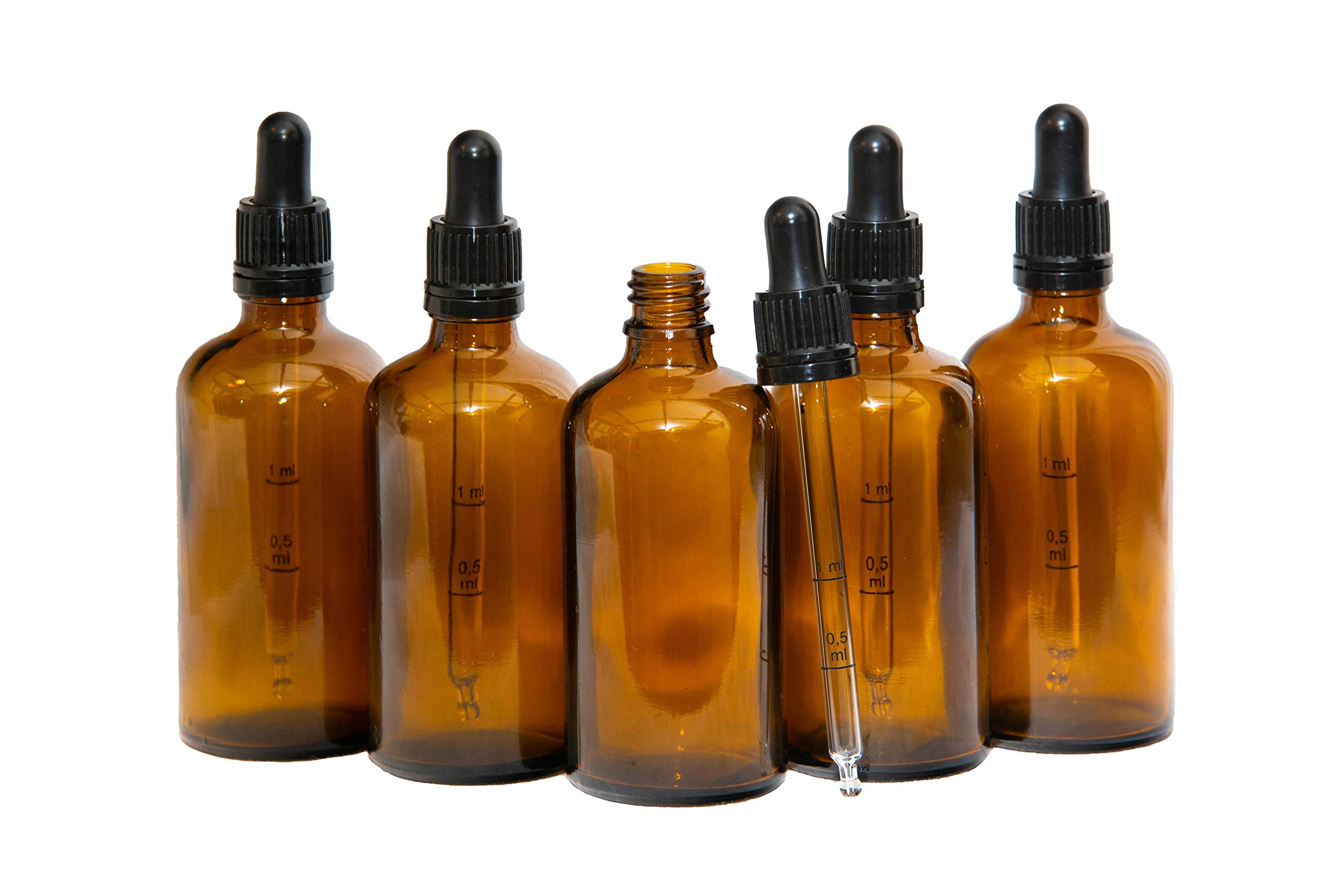 STAY Active Five 100ml Glass Dropper Bottles with Graduated Pipette - Multi-purpose Liquid Storage and Dispensing - Arts, Leisure, Crafts - 500ml, 5 Count, Amber Glass, Reusable, BPA Free