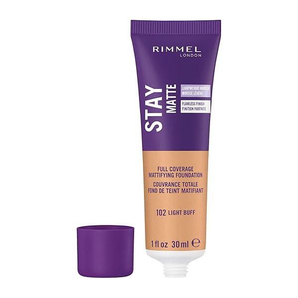 RIMMEL LONDON STAY MATTE LIQUID MOUSSE – 102 LIGHT BUFF – FOUNDATION, LIGHTWEIGHT, SHINE CONTROL, OIL-FREE, 1OZ
