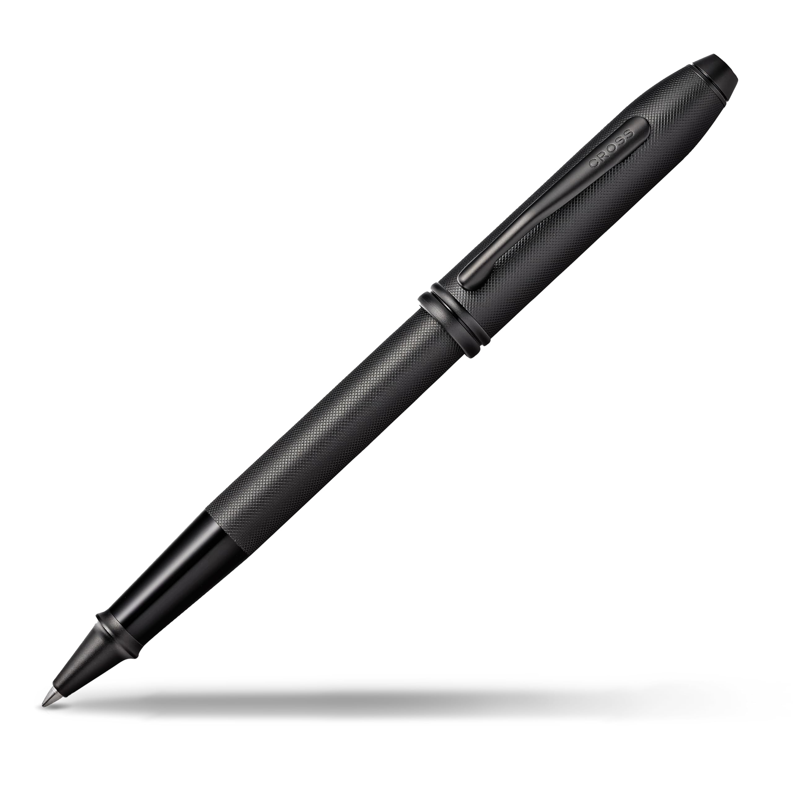 CROSS Townsend Refillable Click-Off Cap Sandblasted PVD Micro-Knurl Rollerball Pen, Medium Ballpoint, includes Premium Gift Box and Black Gel Ink Cartridge, 1 Pack, Black