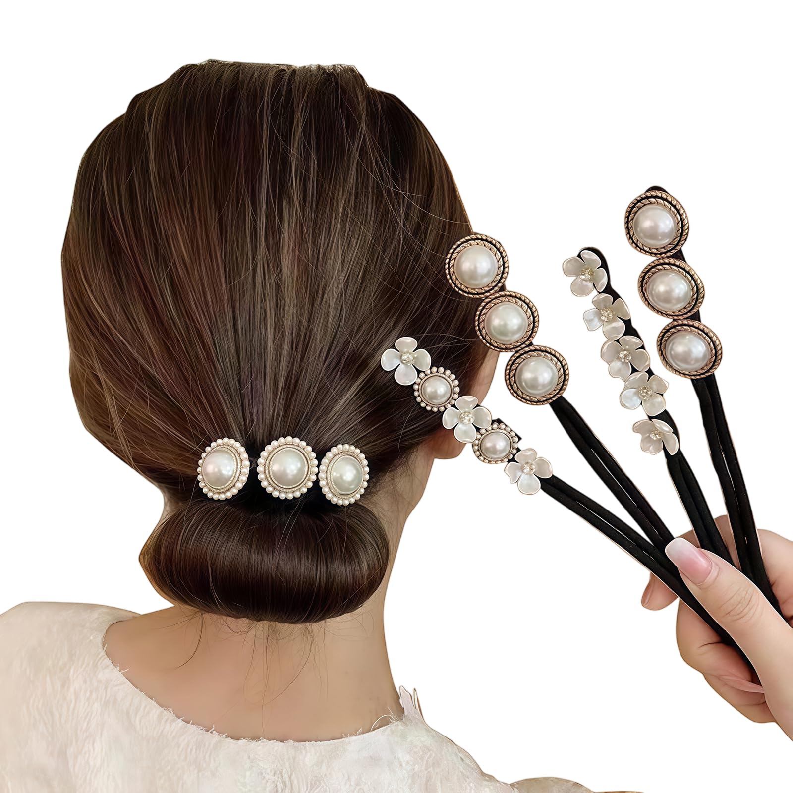 4Pcs Flower Pearl Hair Bun Maker Twist Headband Donut Bun Maker Lazy Hairstyle Accessories for Women Girls