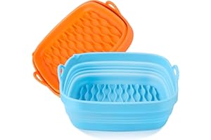 Flendy Foldable Air Fryer Silicone Liners 2 Pcs, 8 Inch Reusable Silicone Air Fryer Basket Liners Square for 5 Quart or Bigger Air Fryer, Upgraded Thicker Design, Large Capacity, Dishwasher Safe