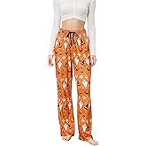 Women's Halloween Pajama Pants Elastic Waist Ghost Pumpkin Print Lounge Pants Comfy Drawstring Sleep Bottoms Pjs