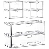 caktraie 6-Pack Acrylic Stackable Storage Drawers for Vanity, Desk, Bath | 2 large &amp; wide 13" drawers, Smooth-glide, stackable, clear body, dustproof, wipe clean, for makeup, pantry jars, under sink