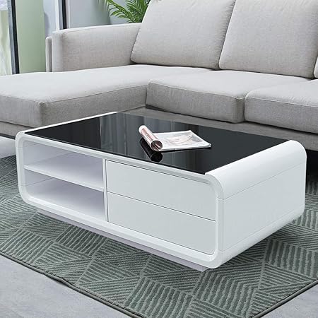Clipop Coffee Table With Storage Drawers 8 Mm Tempered Glass Top