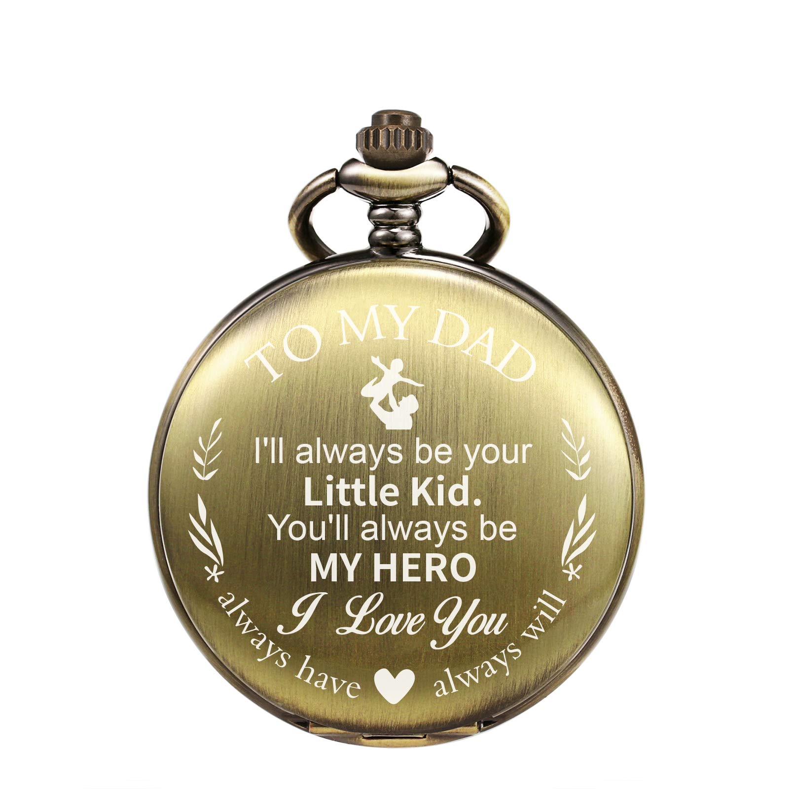TREEWETO Mens Quartz Personalized Bronze Pocket Watch Engraved Engraving Customized with Chain Gift Box for Dad Father Papa Uncle Grandpa Grandfather Love