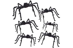 Abakuku 6 Large Spiders Halloween Decorations Outdoor Indoor, Fake Spiders Scary Decorations, Halloween Spiders for Yard Porch Haunted House Party