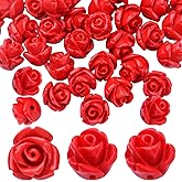 50pcs Rose Beads Rose Flower Loose Beads for DIY Earrings Necklace Bracelet Jewelry Making Supplies Wedding Party Anniversary Favor Gifts, 10 mm x 8 mm, Hole: 1.5 mm