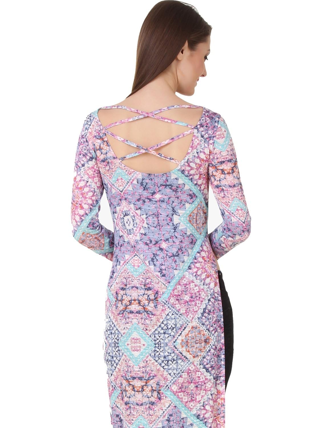 texco abstract pattern printed high slit women maxi dress