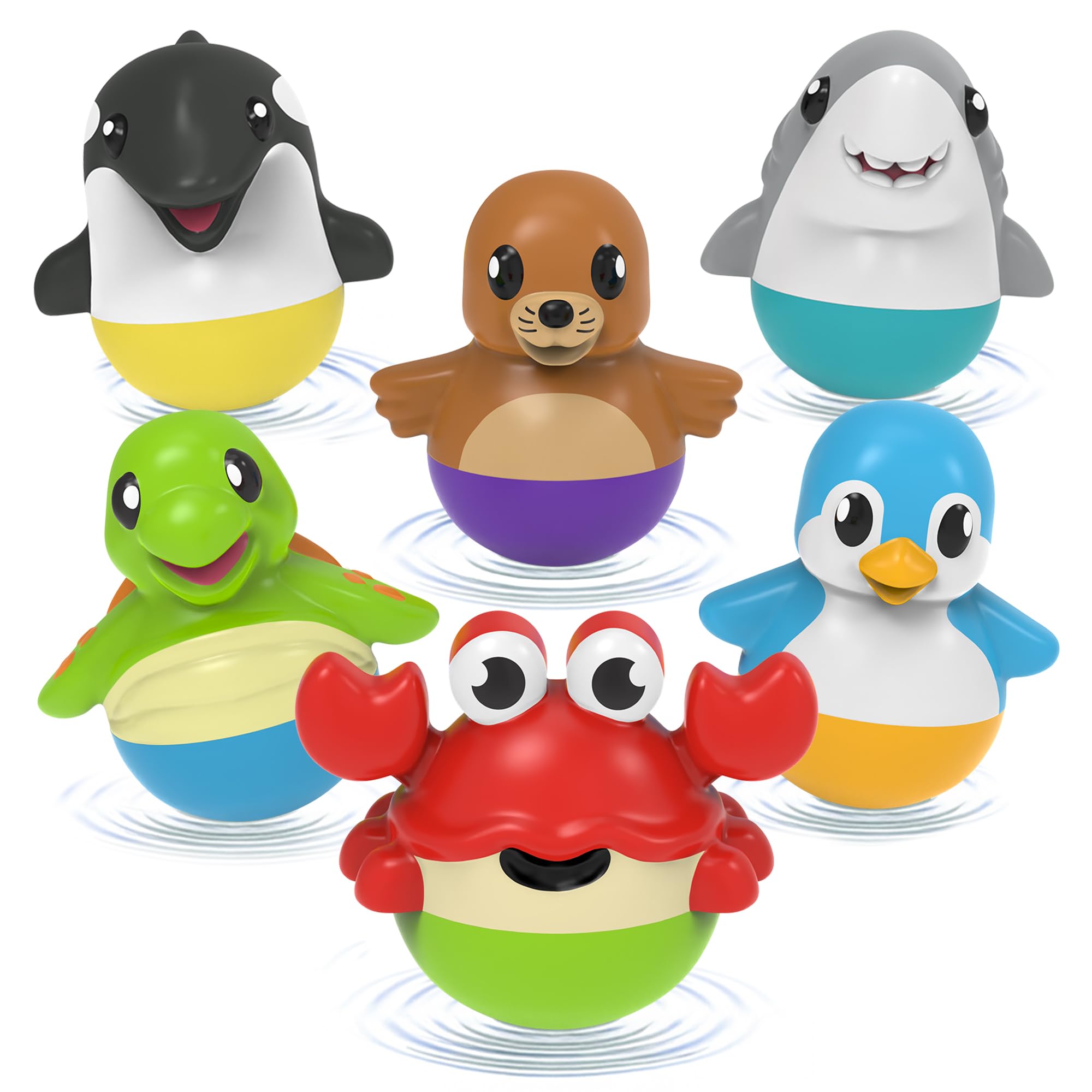 Tub Works® Tub Bobbers™ Bob, Wobble & Float Upright Toddler Bath Toys, 6 Pack | Unique Wobbling Action | Sealed, No Hole Baby Bath Toys | Engaging Bathtub Toys for Kids | Water Table & Baby Pool Play
