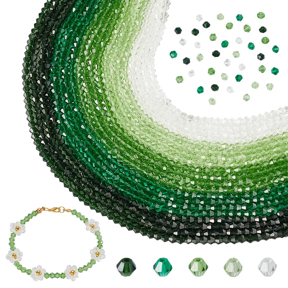 AHANDMAKER 20 Strands Bicone Glass Beads, 4mm Rainbow Loose Craft Beads Faceted Crystal Beads Loose Beads Spacer Bulk for DIY Bracelet Necklace Earring Jewelry Craft Making(5 Colors, 1840~1920Pcs)