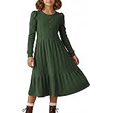 PATPAT Girl's Long Sleeve Sweater Dress Casual Button Front Knit Fall Winter Dresses 5-14 Years