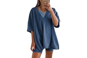 LTSCNRM 2 Piece Outfits for Women Reversible Oversized T Shirt Biker Shorts Sets Workout Tracksuit