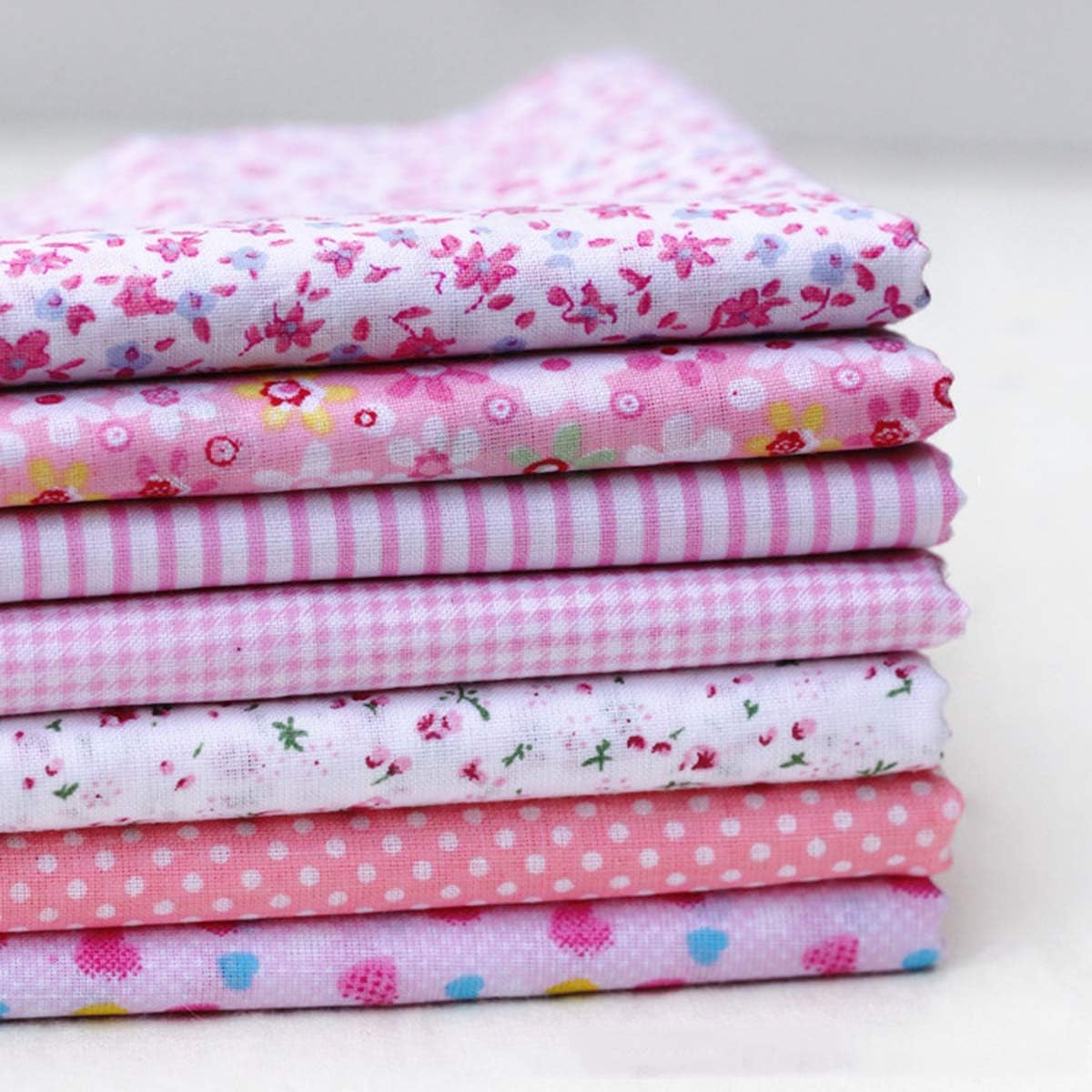 INZENYN 7pcs/Set 25x25cm Mixed Cotton Fabric DIY Printed Cloth Sewing Quilting Fabrics for Patchwork Needlework Handmade Accessories (Pink)