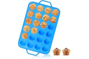 Vinino Mini Muffin Pan with Metal Reinforced Frame-1Pack, Silicone Cupcake Pan for Baking 24 Cup Mini Size, BPA Free Silicone Muffin Tray, Cupcake Baking Pan Molds for Oven Dishwasher Safe-Blue