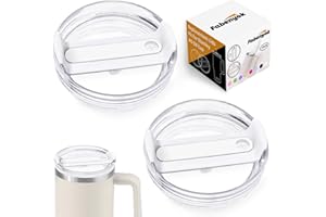 Fabenyok 40 OZ Tumbler Lid Replacement Fit for Stanley Cup, 2 Pack Clear Replacement Lids Fit for Stanley Travel Tumbler, Spill Proof Tumbler Covers for Stanley Cup Accessories (Clear - White)