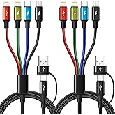 6 in 1 Multiple Charging Cable, 2Pack 6Ft Multi Chargers Cord for All Devices Braided USB A/C to Lightning/Type C/Micro USB Ports Universal Charger Cable for iPhone Series/Samsung/Tablets/PS and More