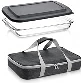 Glass Baking Dish with Lid 9 x 15in Glass Casserole Dish with Bag | Insulated Casserole Bag, for Oven Potluck, Home Party, Picnic Cookouts