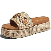 Coutgo Womens Platform Sandals Raffia Espadrilles Metal Chain Slip on Open Toe Cute Beach Slide Sandals