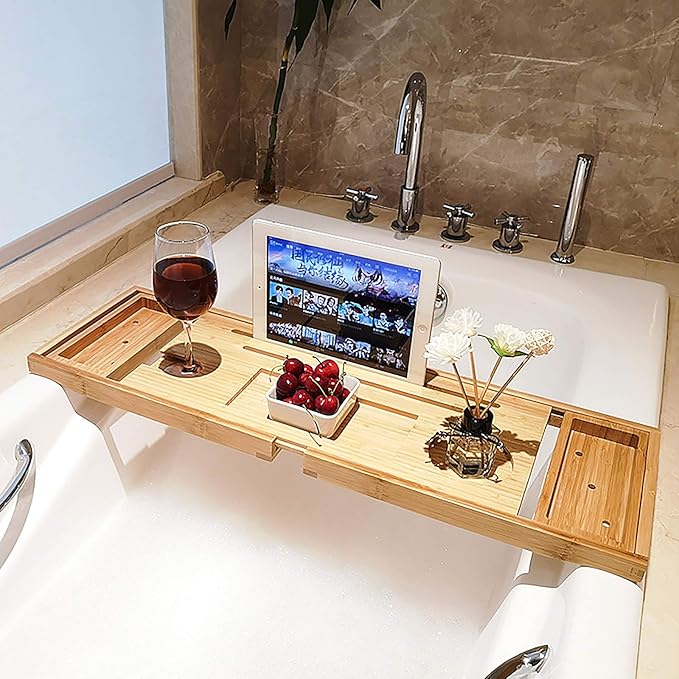 ZTHHS Estante de Baño de Bambú, Ajustable Estante de la Bandeja de