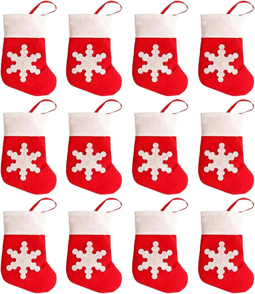 Stockings & Holders - San Tokra 12Pcs Christmas Socks Decoration Snowflake Tableware Holders, Candy Pouch Bag Knife Spoon Fork Bag Mini Christmas Stockings for Xmas Decorations Dinner Table Ornaments