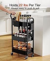 Pipishell 3-Tier Rolling Cart, Metal Utility Cart