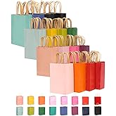 qiqee Small Size Paper Gift Bags With Handles 8.3"x6"x3.15" 16 Solid Colors Party Favor Bags(16-Packs)