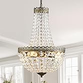 KAIQI 4 Lights French Empire Mini Crystal Chandelier Farmhouse Pendant Lighting,Antique Brass Finish Ceiling Light Fixture fo