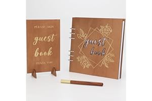 Wooden Wedding Guest Book with Table Sign & Pen, Memory Signature Guestbook with 80 White Pages for Wedding Reception, Annive