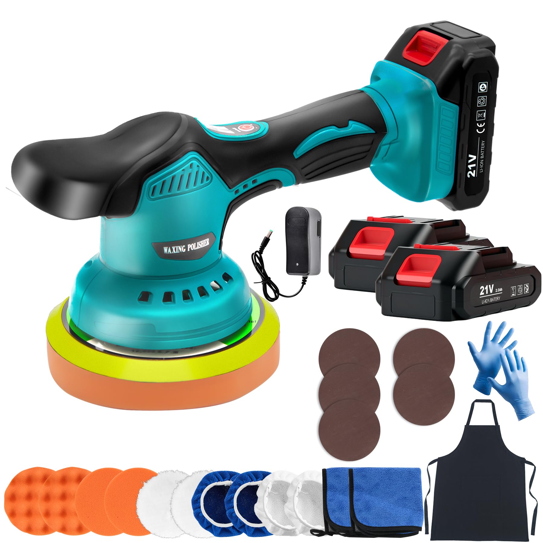 Photo 1 of Cordless Car Buffer Polisher Kit with 21V 2x2000mAh Batteries, 6 Inch Car Polisher with 8 Variable Speed 2800-5500RPM & 18 PCS Attachments, Buffer Polisher for Car Detailing, Sanding, Scratch Removing