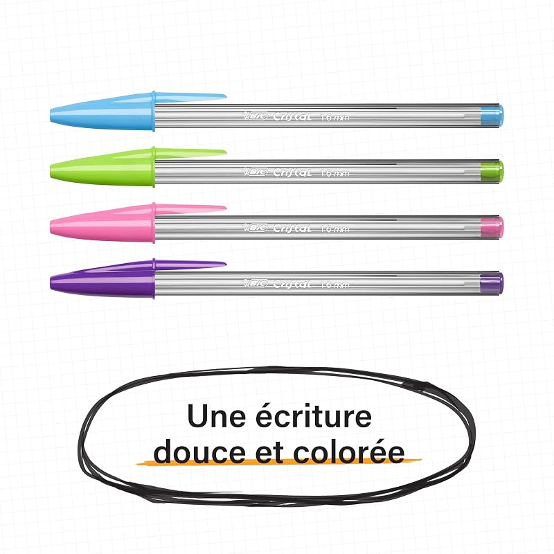 Cristal Multicolour Stylos-Bille Pointe Large (1,6 mm) - Écriture Vive et Colorée - Couleurs Assorties, Pochette Refermable de 20+7