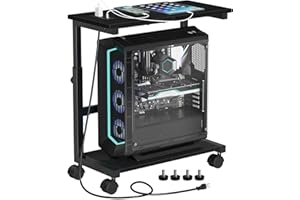 Snughome Computer Tower Stand with Charging Station, 25.0"-32.1" Height Adjustable PC Tower Stand for Floor, Mobile PC Holder