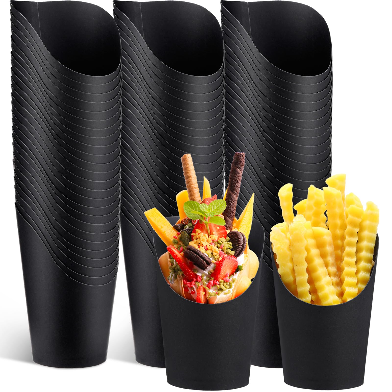 Photo 1 of Ziliny 200 Pcs 14 oz Black French Fry Cups Disposable Charcuterie Cups Kraft Paper French Fries Food Holder Popcorn Box for Wedding Birthday Party Serving Treats Dessert Snack