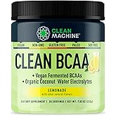 Clean BCAA - 2:1:1 Food Sourced BCAAs Powder & Coconut Water Electrolytes Recovery & Amino Energy Supplement - Award Winning Vegan Amino Acid Supplement - 30 Servings - Lemonade