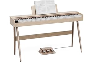 UMOMO 88 Key Weighted Digital Piano, 88 Key Electric Piano for Beginner/Adults with Music Stand, Power Adapter, 3 Pedal, Headphone Jack, Beige