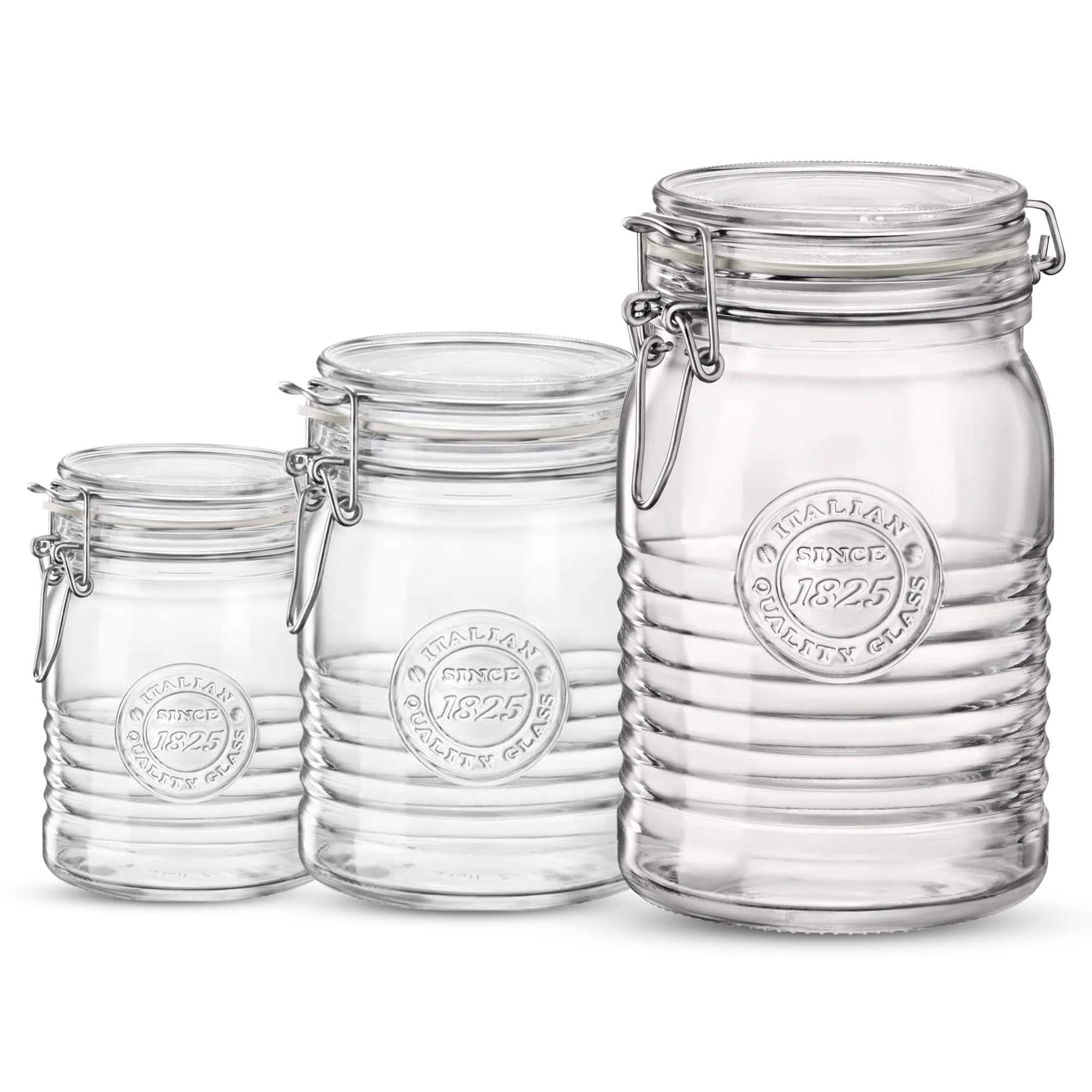 Photo 1 of ***Only 1*** Bormioli Rocco Officina 1825, Set of 3 - Clear Glass Jars with Swing Top - Vintage Industrial Style Airtight Containers for Dry Food Storage, 33.75 Oz, 25.25 Oz, 17 Oz - Dishwasher Safe, Made in Italy